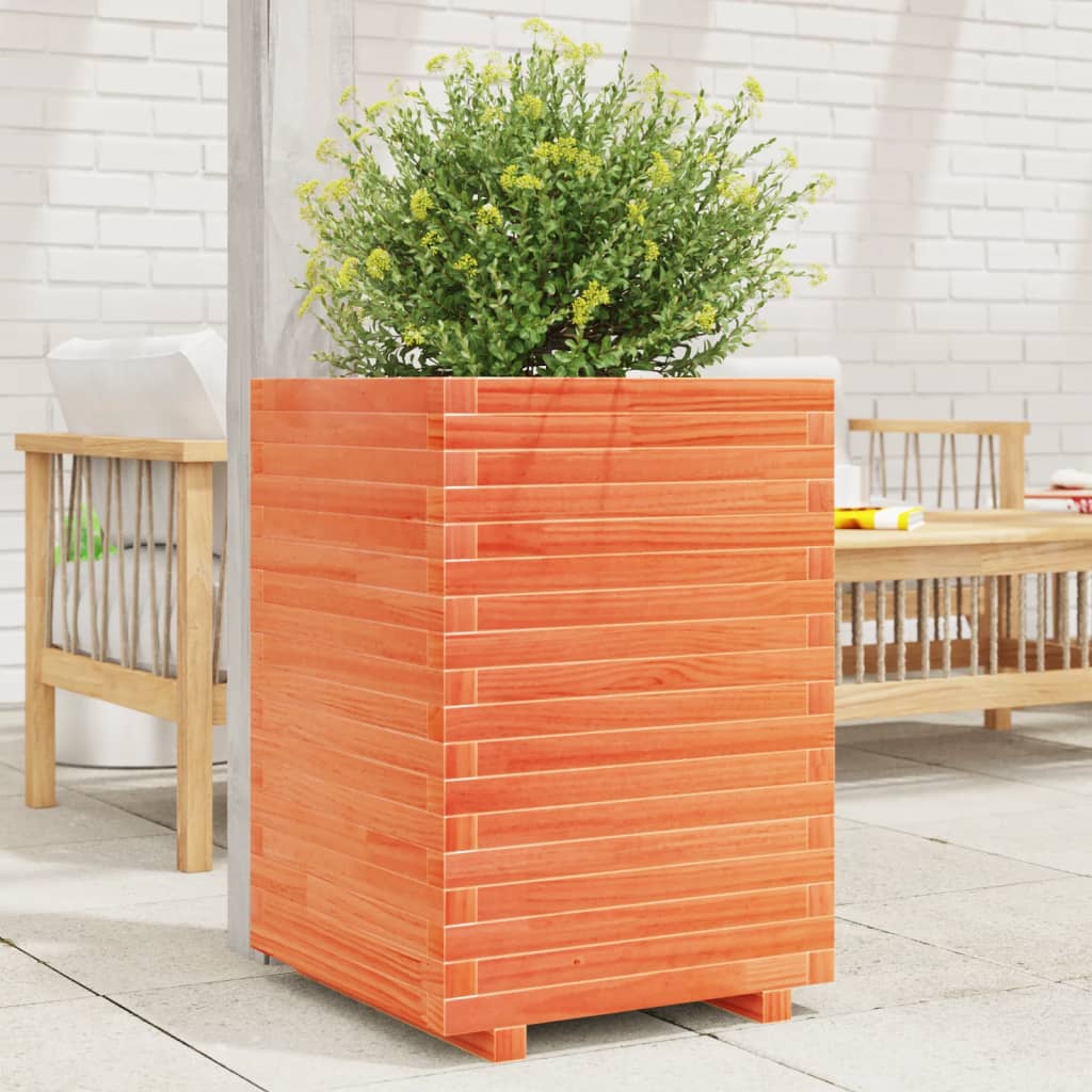 VidaXL Pflanzgefäß 50x50x72 cm massives Kiefernholz, braun gewaschen