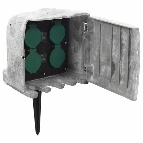 Vidaxxl Gartensteckdose mit Erdungsstift Lichtsensor 4-fach Steinoptik Grau