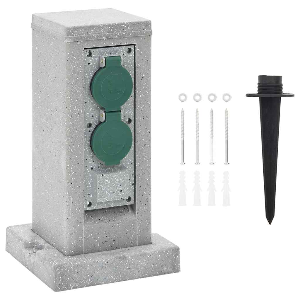 Vidaxxl Gartensteckdose Erdungsstift 4-fach Steinoptik 16x16x29,5 cm grau