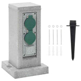 Vidaxxl Gartensteckdose Erdungsstift 4-fach Steinoptik 16x16x29,5 cm grau