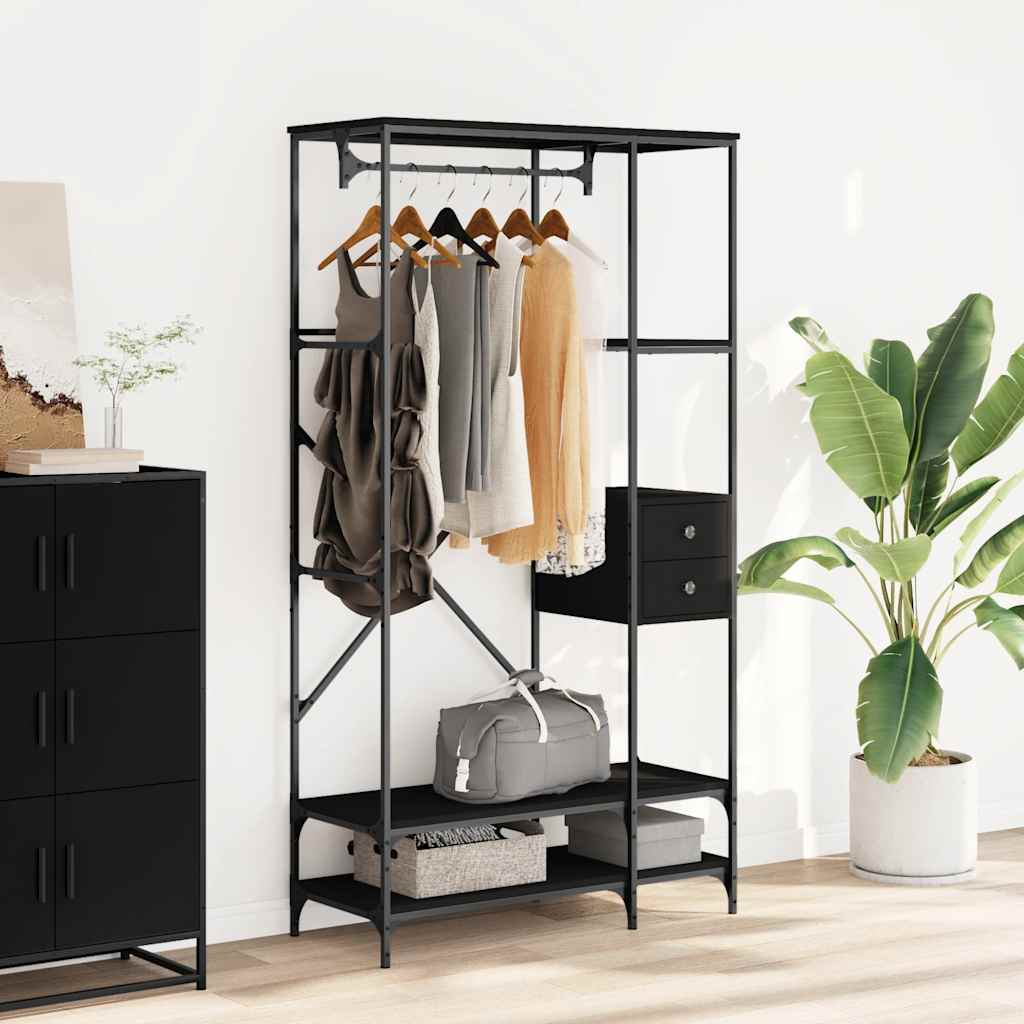 VidaXL Kleiderständer mit Regalen, lackiertes Holz, schwarz