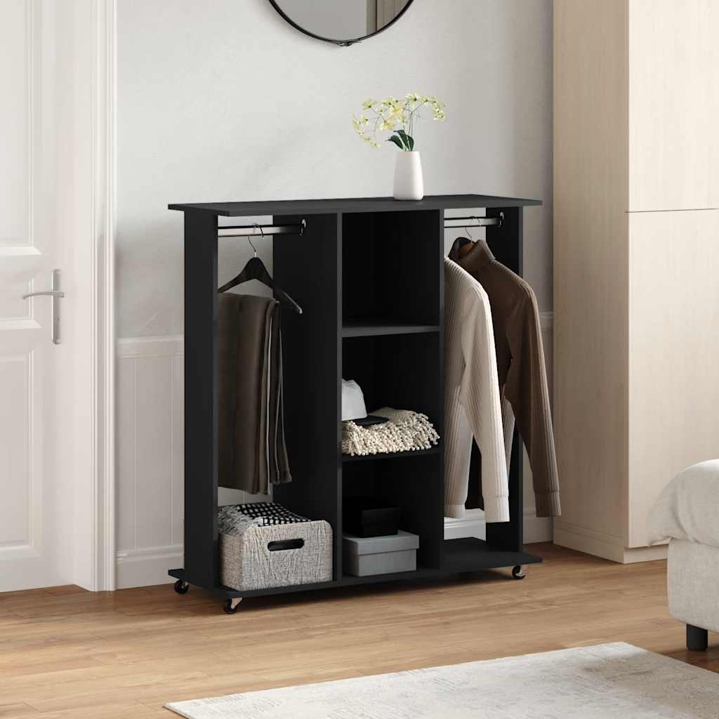 VidaXL Kleiderschrank mit Rollen 102x38x110 cm, lackiertes Holz schwarz