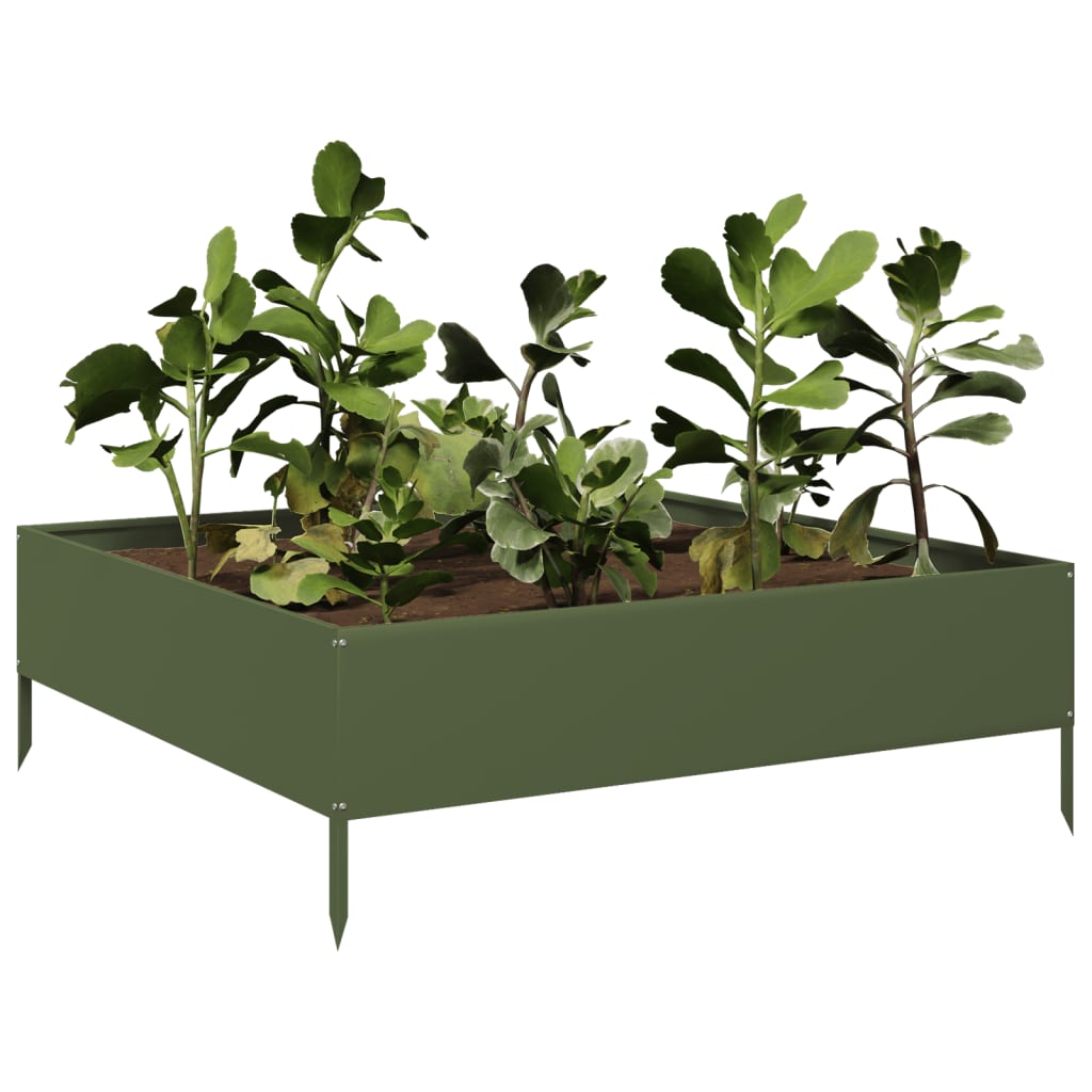 Vidaxx Pflanzgefäß erhöht 100x100x33,5 cm Stahl olivgrün