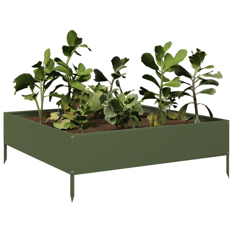 Vidaxx Pflanzgefäß erhöht 100x100x33,5 cm Stahl olivgrün