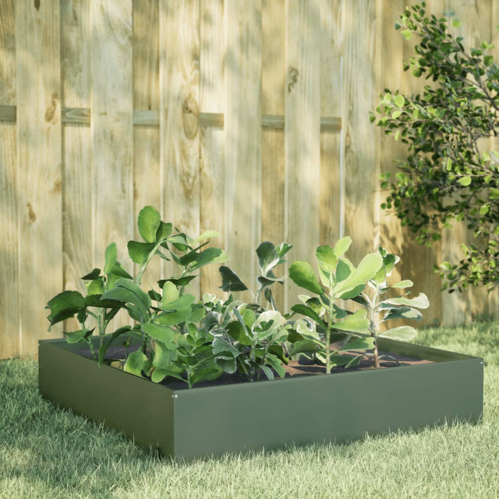 Vidaxx Pflanzgefäß erhöht 100x100x33,5 cm Stahl olivgrün