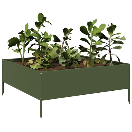 VidaXL Pflanzgefäß erhöht 100x100x25 cm Stahl olivgrün
