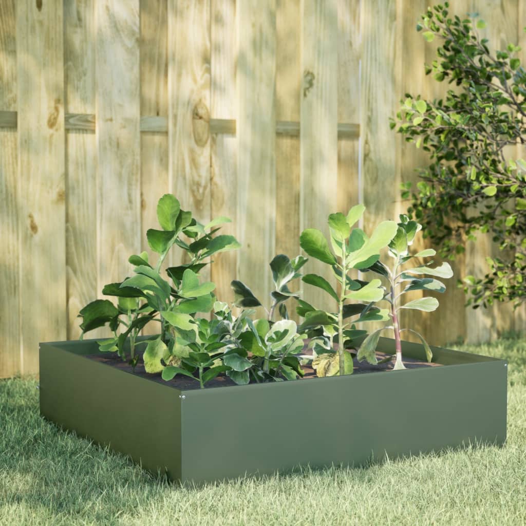 VidaXL Pflanzgefäß erhöht 100x100x25 cm Stahl olivgrün