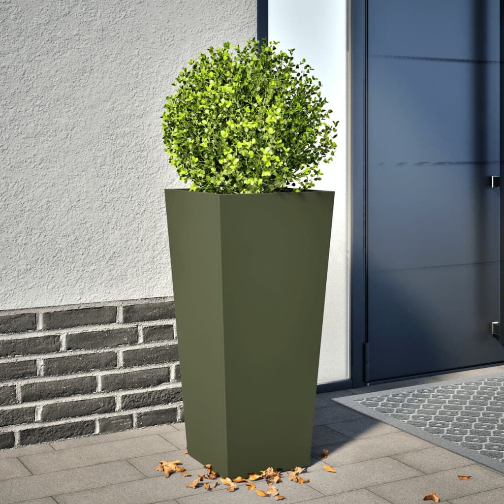 Vidaxl plantenbak 35x35x75 cm staal olijfgroen