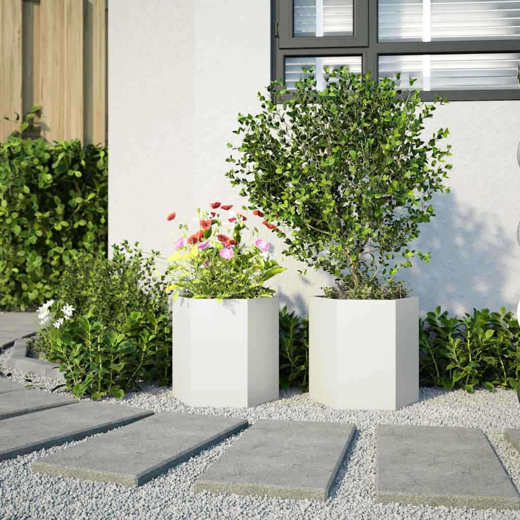 Vidaxx Pflanzgefäße 2 Stk. Sechseck 46x40x45 cm Stahl weiß