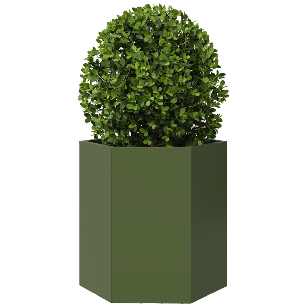 Vidaxx Pflanzgefäß Sechseck 46x40x45 cm Stahl olivgrün