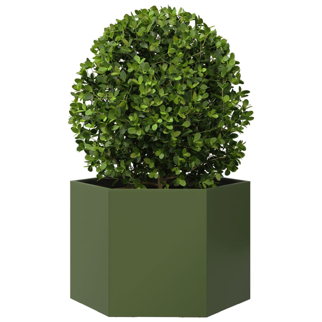 Vidaxx Pflanzgefäß Sechseck 69x60x45 cm Stahl olivgrün