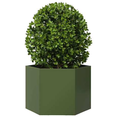 Vidaxx Pflanzgefäß Sechseck 69x60x45 cm Stahl olivgrün
