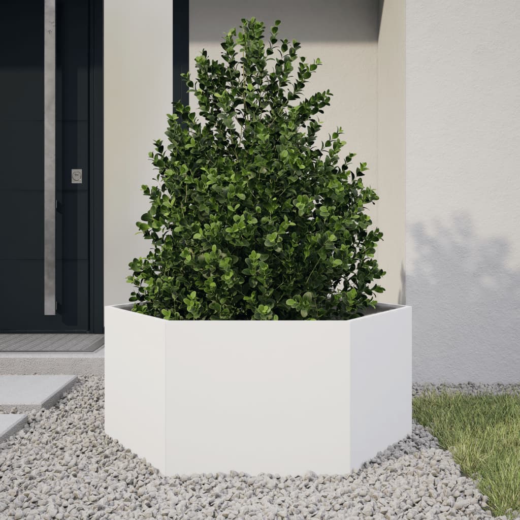 Vidaxx Pflanzgefäß Sechseck 104x90x45 cm Stahl weiß