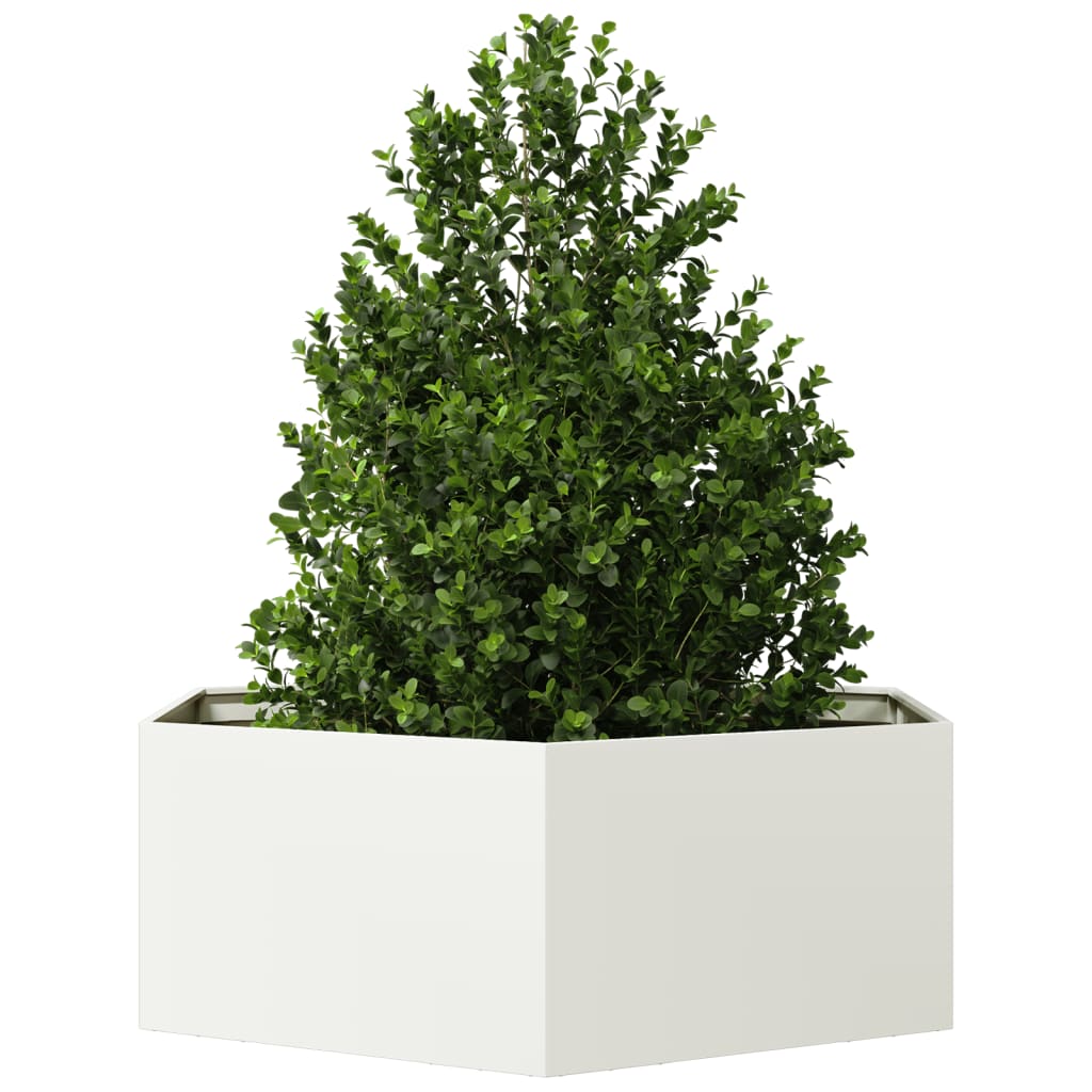 Vidaxx Pflanzgefäß Sechseck 138x120x45 cm Stahl weiß