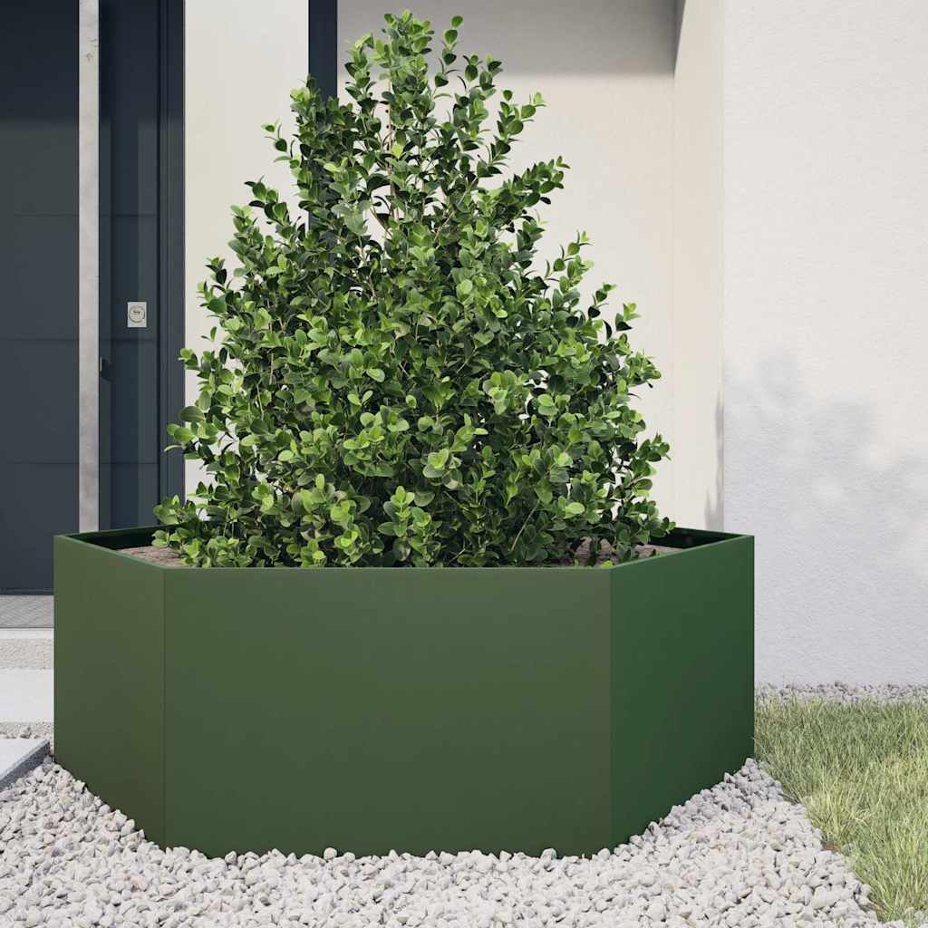 Vidaxx Pflanzgefäß Sechseck 138x120x45 cm Stahl olivgrün