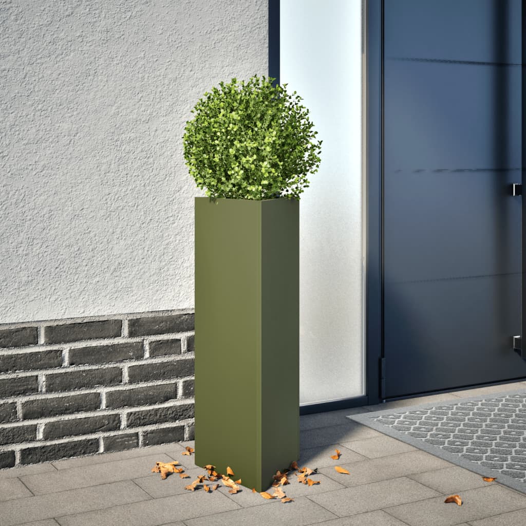Vidaxx Pflanzgefäß Dreieck 30x26x75 cm Stahl olivgrün