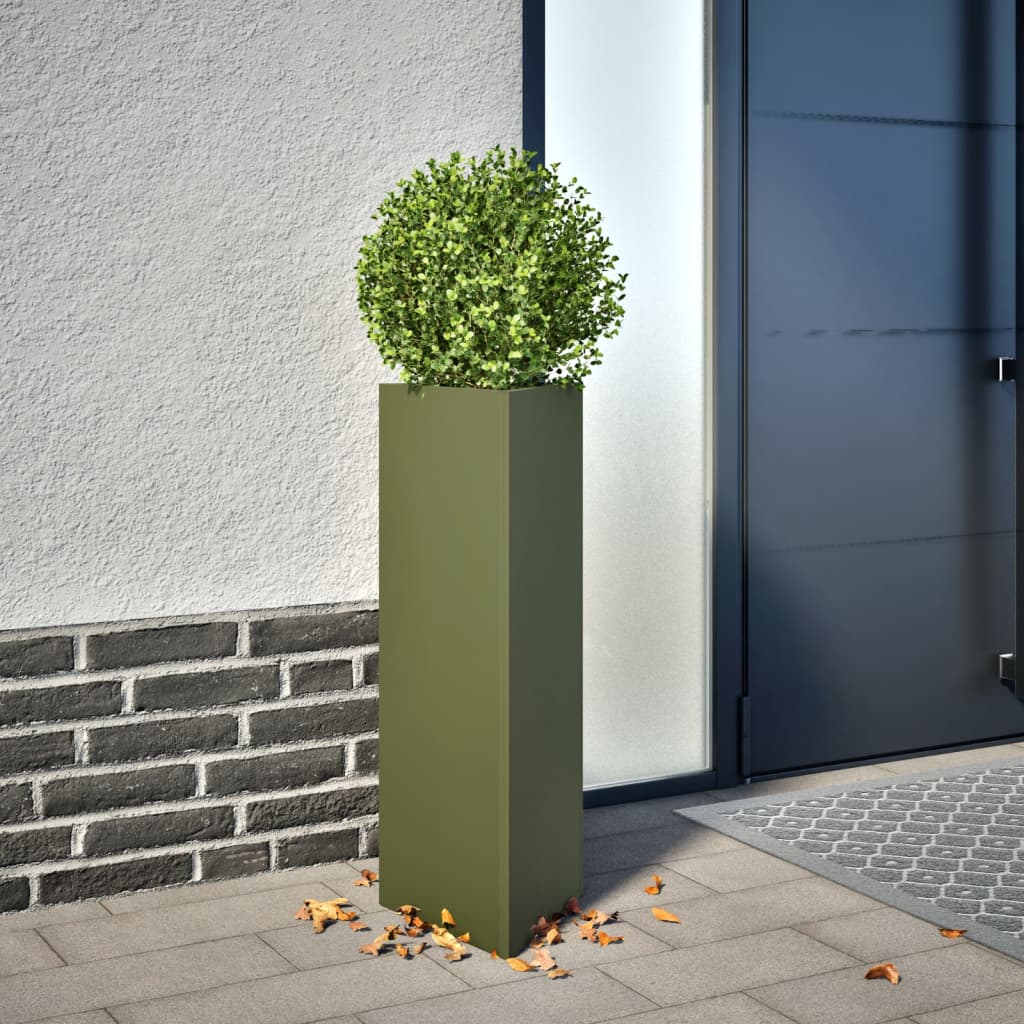 Vidaxx Pflanzgefäße 2 Stk. Dreieck 30x26x75 cm Stahl olivgrün