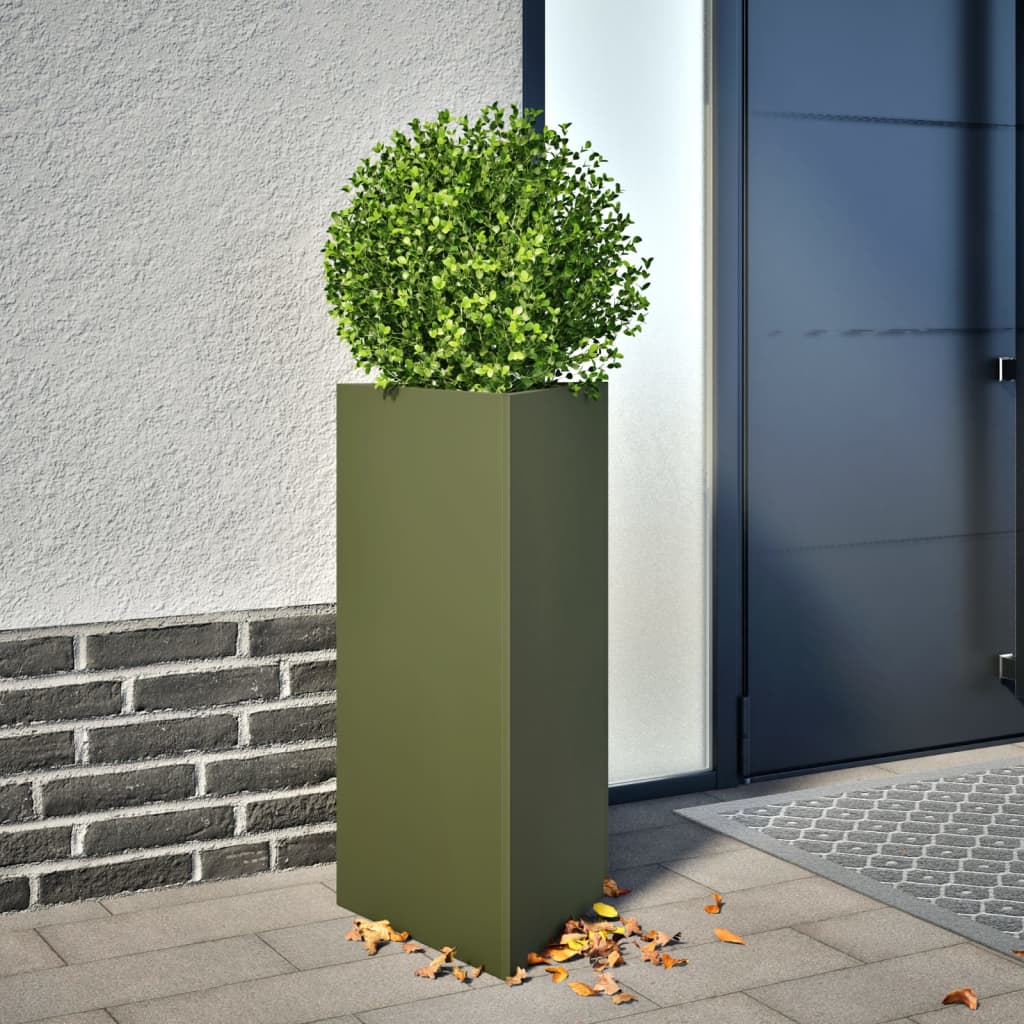 Vidaxx Pflanzgefäße 2 Stk. Dreieck 40x34,5x70 cm Stahl olivgrün