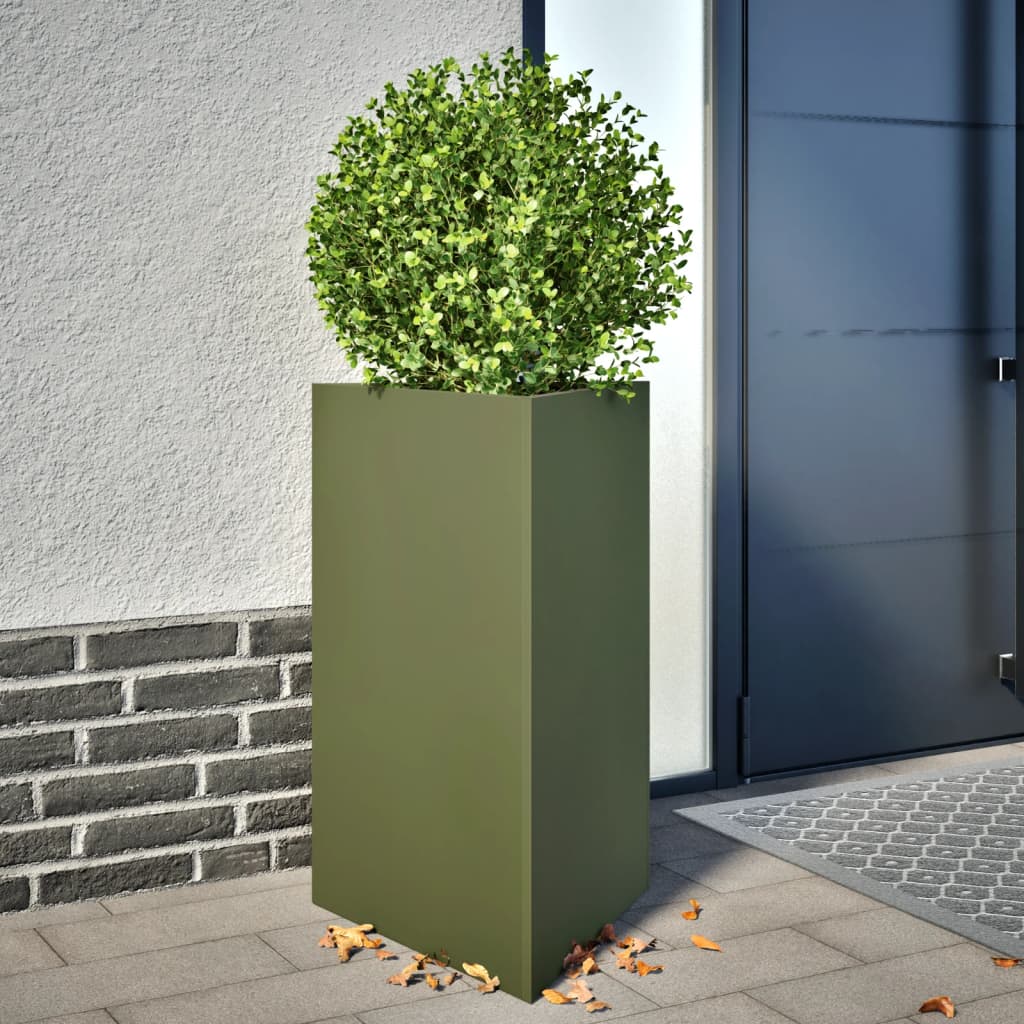 Vidaxx Pflanzgefäß Dreieck 50x43x75 cm Stahl olivgrün