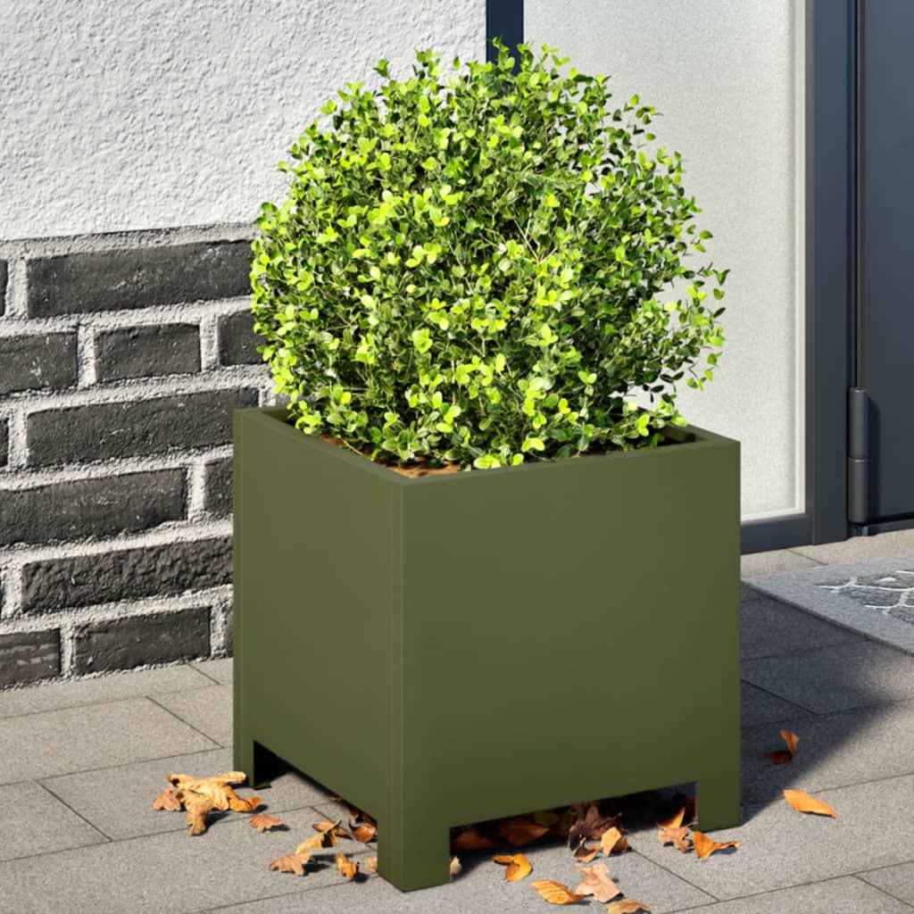 Vidaxl plantenbakken 2 st 30x30x30 cm staal olijfgroen