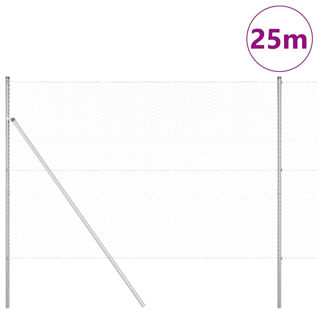 Vidaxl afrasteringspaal zilver 25 x 1,5 m (36 mm gaas) staal