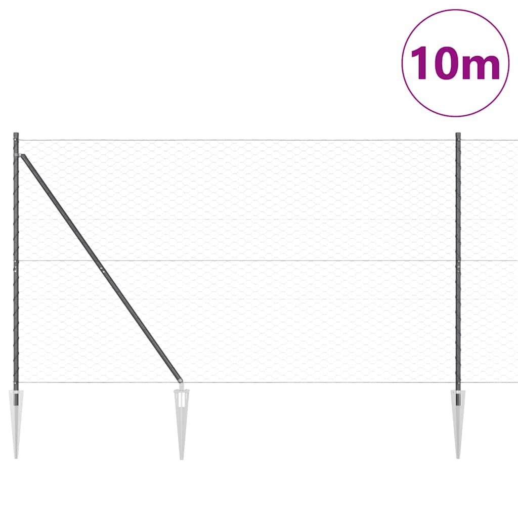Vidaxl afrasteringspaal grijs 10 x 1,5 m (50 mm gaas) staal en pvc