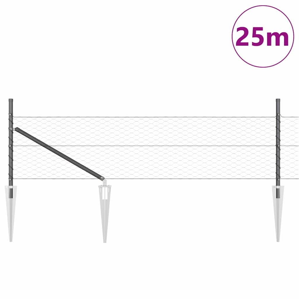 Vidaxl afrasteringspaal grijs 25 x 0,8 m (36 mm gaas) staal en pvc