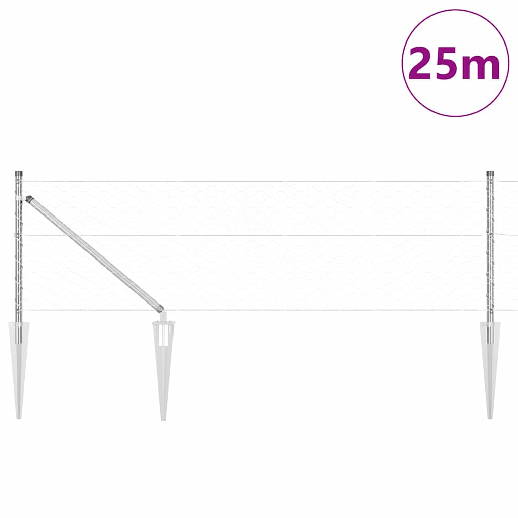 Vidaxl afrasteringspaal zilver 25 x 0,6 m (50 mm gaas) staal