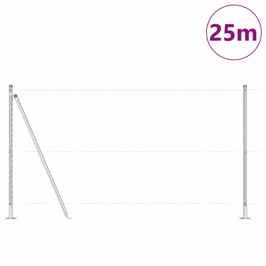 Vidaxl afrasteringspaal zilver 25 x 1,2 m (50 mm gaas) staal