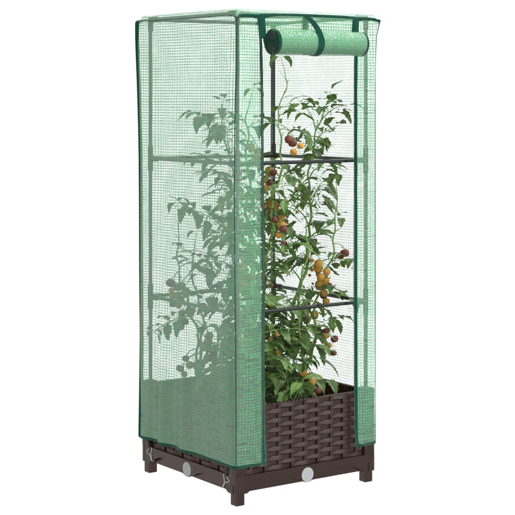 Vidaxx Pflanzgefäß erhöht mit Gewächshausabdeckung 40x40x123 cm Rattanoptik