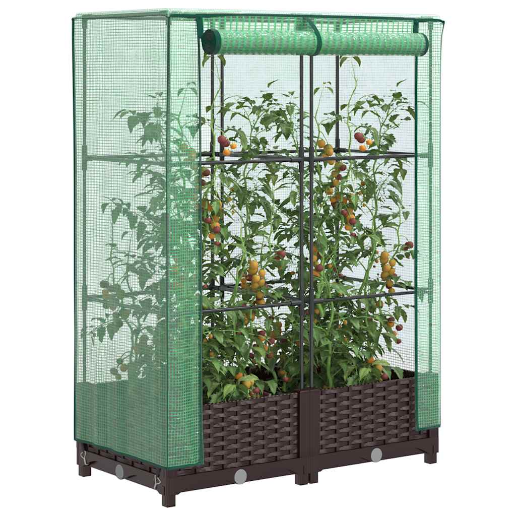 Vidaxx Pflanzkübel erhöht mit Gewächshausabdeckung 80x40x123 cm Rattanoptik