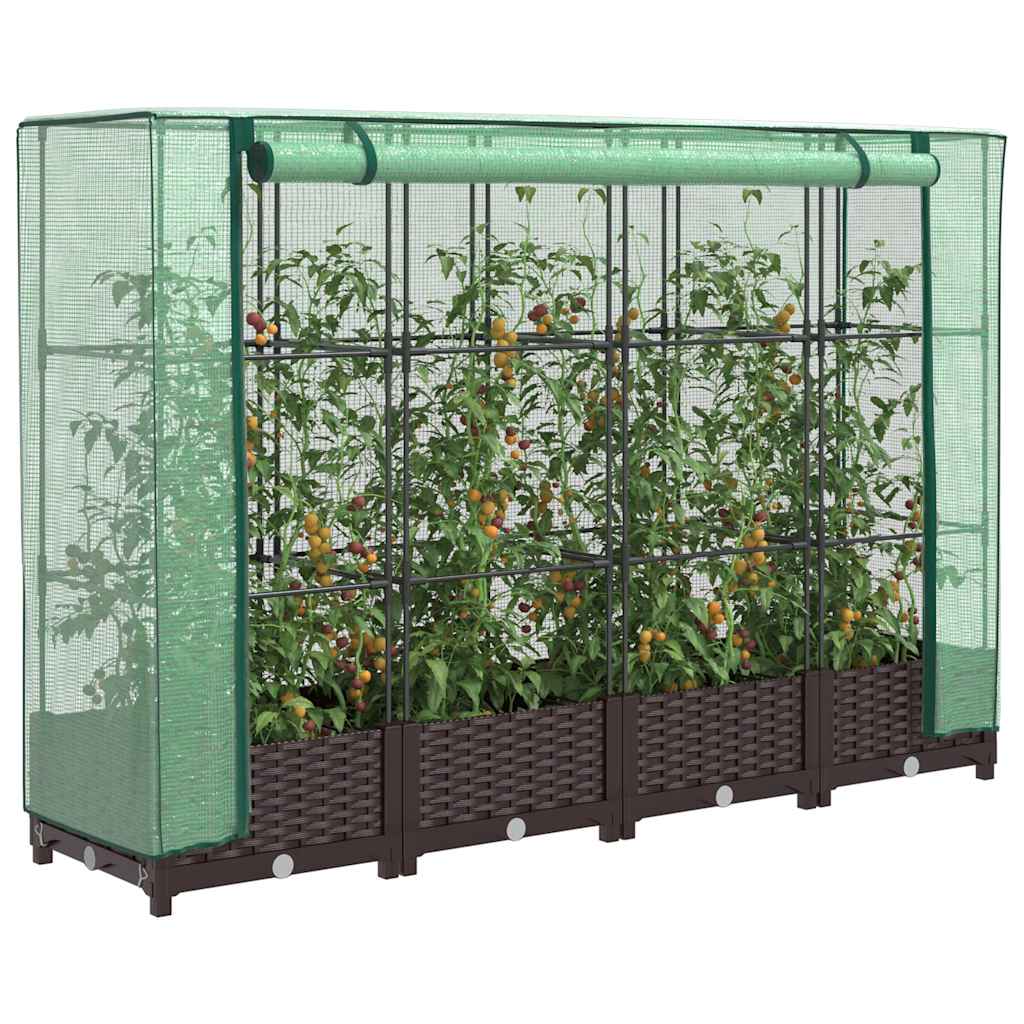 Vidaxx Pflanzkübel erhöht mit Gewächshausabdeckung 160x40x123 cm Rattanoptik