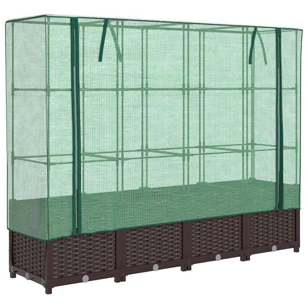 Vidaxx Pflanzkübel erhöht mit Gewächshausabdeckung 160x40x138 cm Rattanoptik