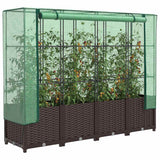 Vidaxx Pflanzkübel erhöht mit Gewächshausabdeckung 160x40x138 cm Rattanoptik