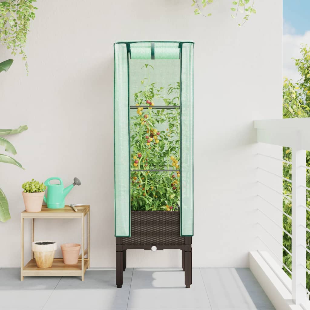 Vidaxx Pflanzkübel erhöht mit Gewächshausabdeckung 40x40x140 cm Rattanoptik