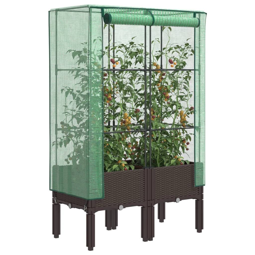 VidaXL Pflanzkübel erhöht mit Gewächshausabdeckung 80x40x140 cm Rattanoptik