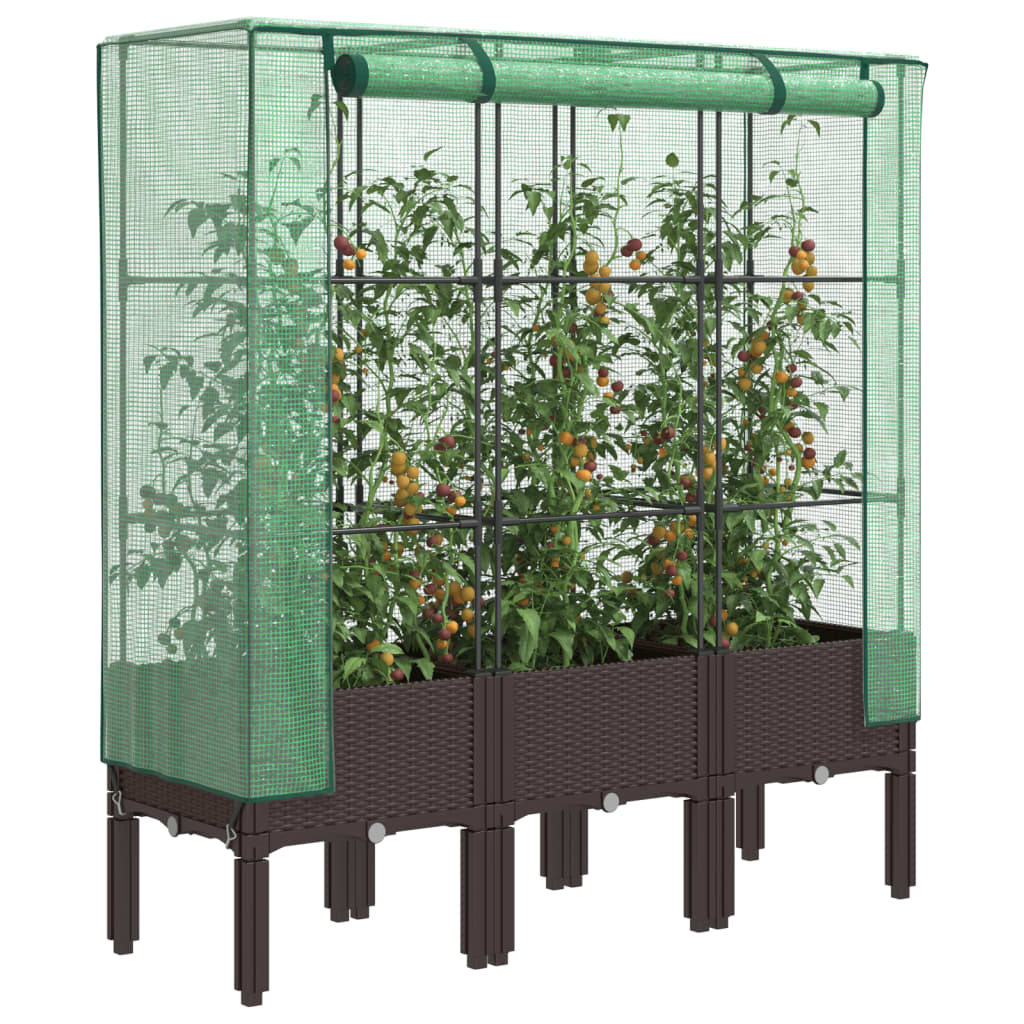 Vidaxx Pflanzkübel erhöht mit Gewächshausabdeckung 120x40x140 cm Rattanoptik