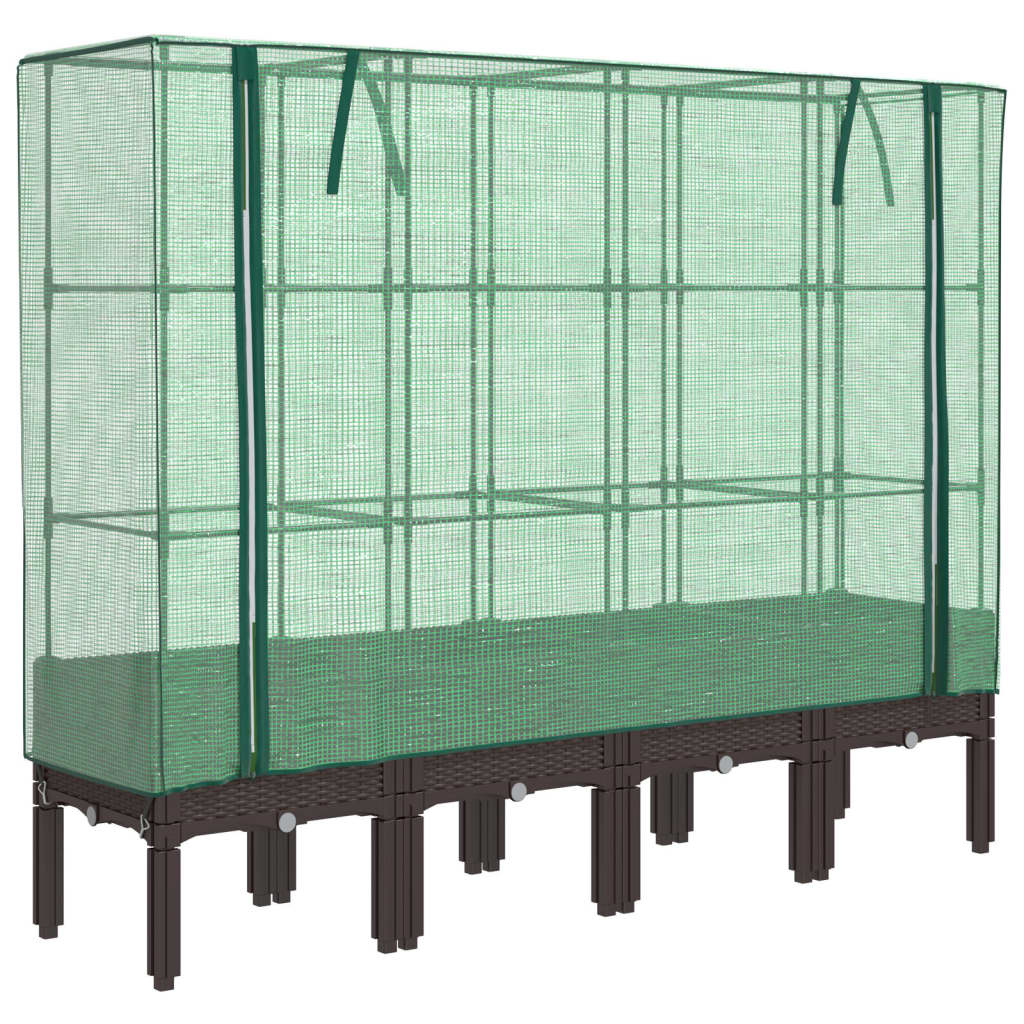 Vidaxx Pflanzkübel erhöht mit Gewächshausabdeckung 160x40x140 cm Rattanoptik