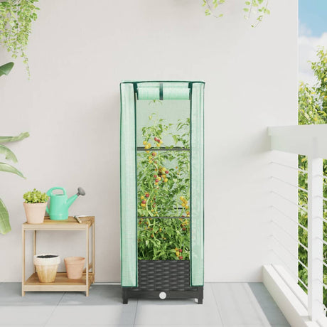 Vidaxx Pflanzgefäß erhöht mit Gewächshausabdeckung 40x40x123 cm Rattanoptik