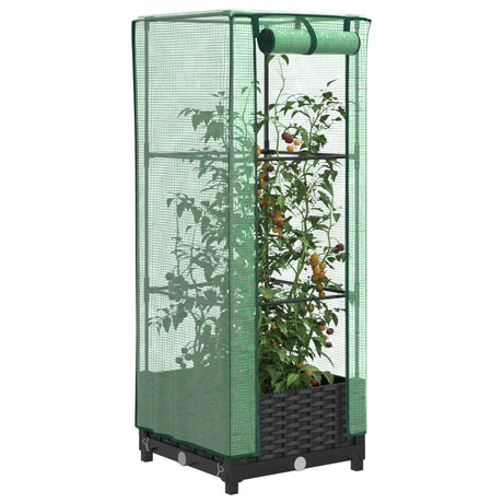 Vidaxx Pflanzgefäß erhöht mit Gewächshausabdeckung 40x40x123 cm Rattanoptik