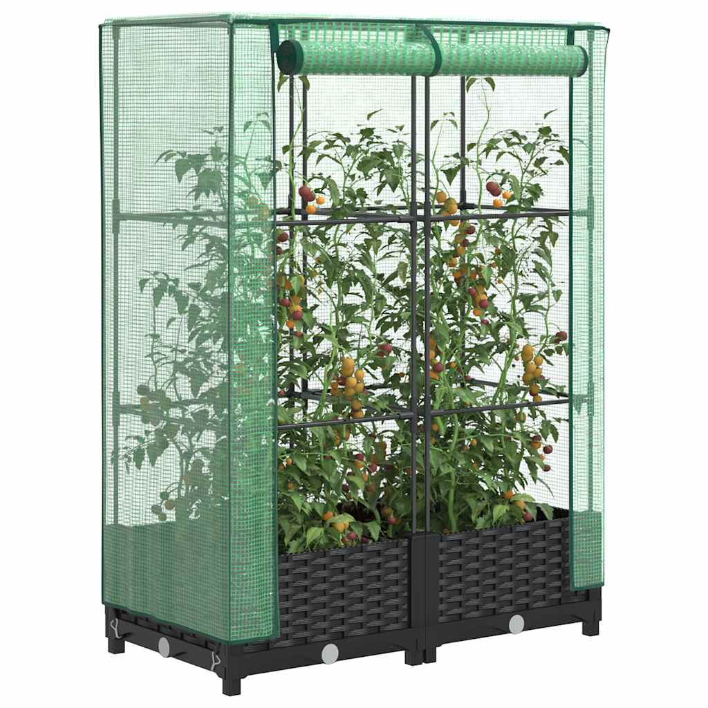 Vidaxx Pflanzkübel erhöht mit Gewächshausabdeckung 80x40x123 cm Rattanoptik