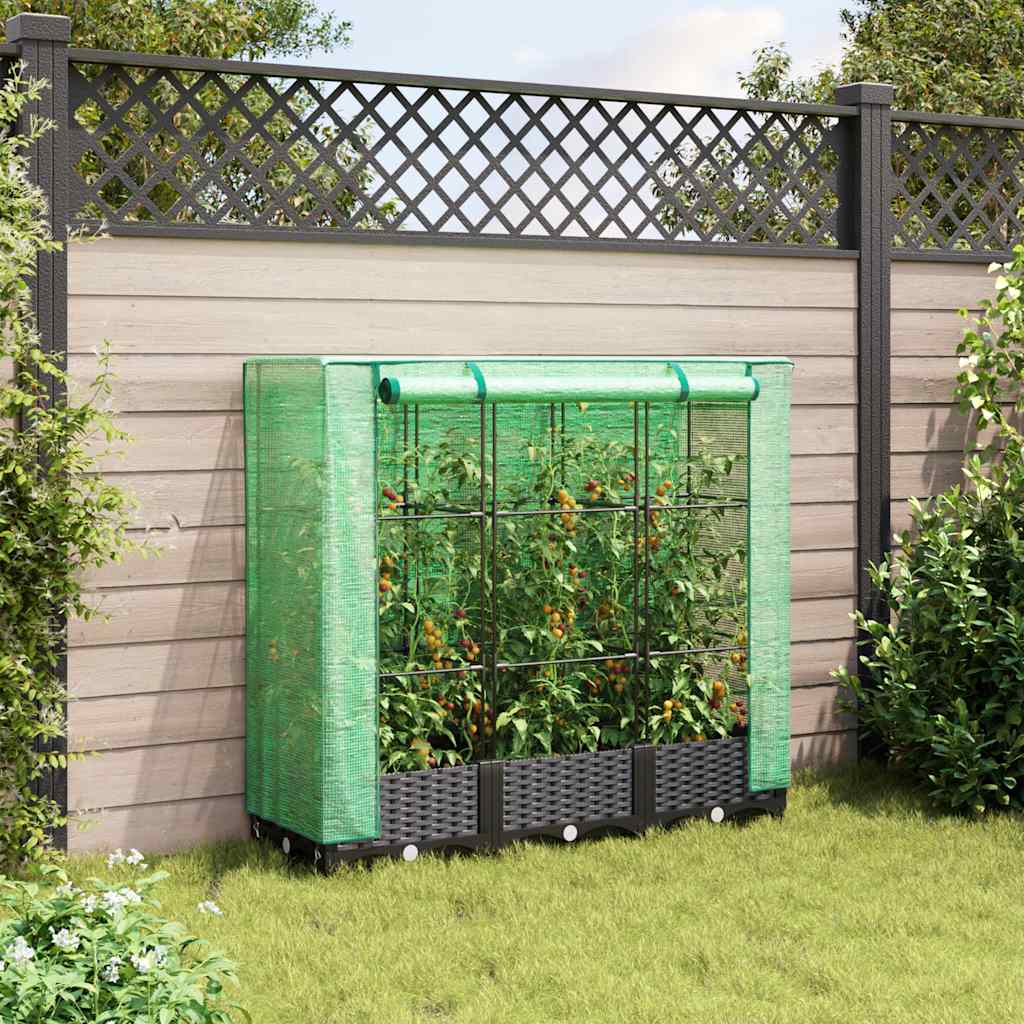 Vidaxx Pflanzkübel erhöht mit Gewächshausabdeckung 120x40x123 cm Rattanoptik