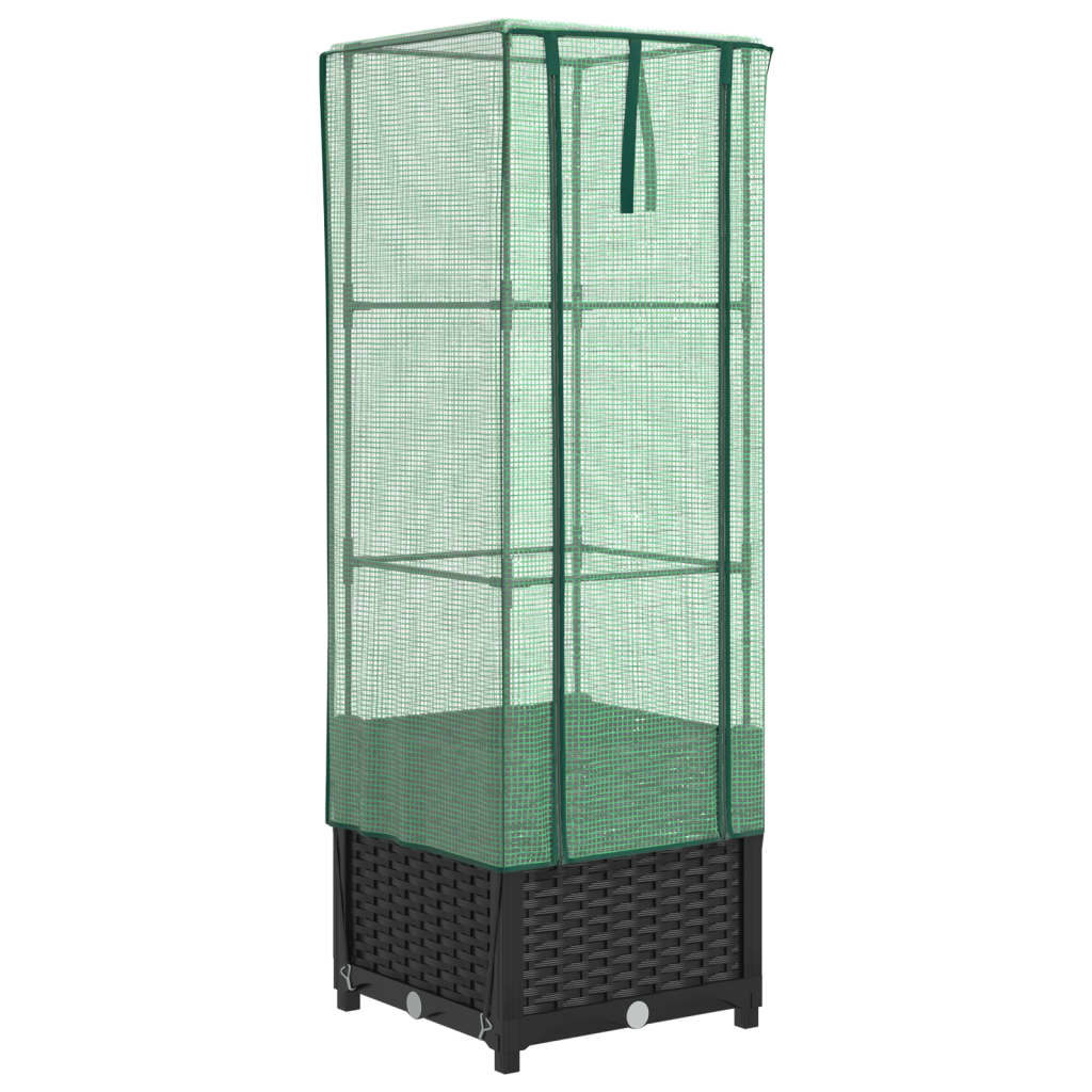 VidaXL Pflanzkübel erhöht mit Gewächshausabdeckung 40x40x139 cm Rattanoptik