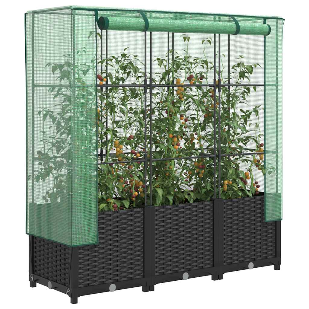 Vidaxx Pflanzkübel erhöht mit Gewächshausabdeckung 120x40x138 cm Rattanoptik