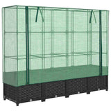 Vidaxx Pflanzkübel erhöht mit Gewächshausabdeckung 160x40x138 cm Rattanoptik