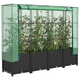 Vidaxx Pflanzkübel erhöht mit Gewächshausabdeckung 160x40x138 cm Rattanoptik
