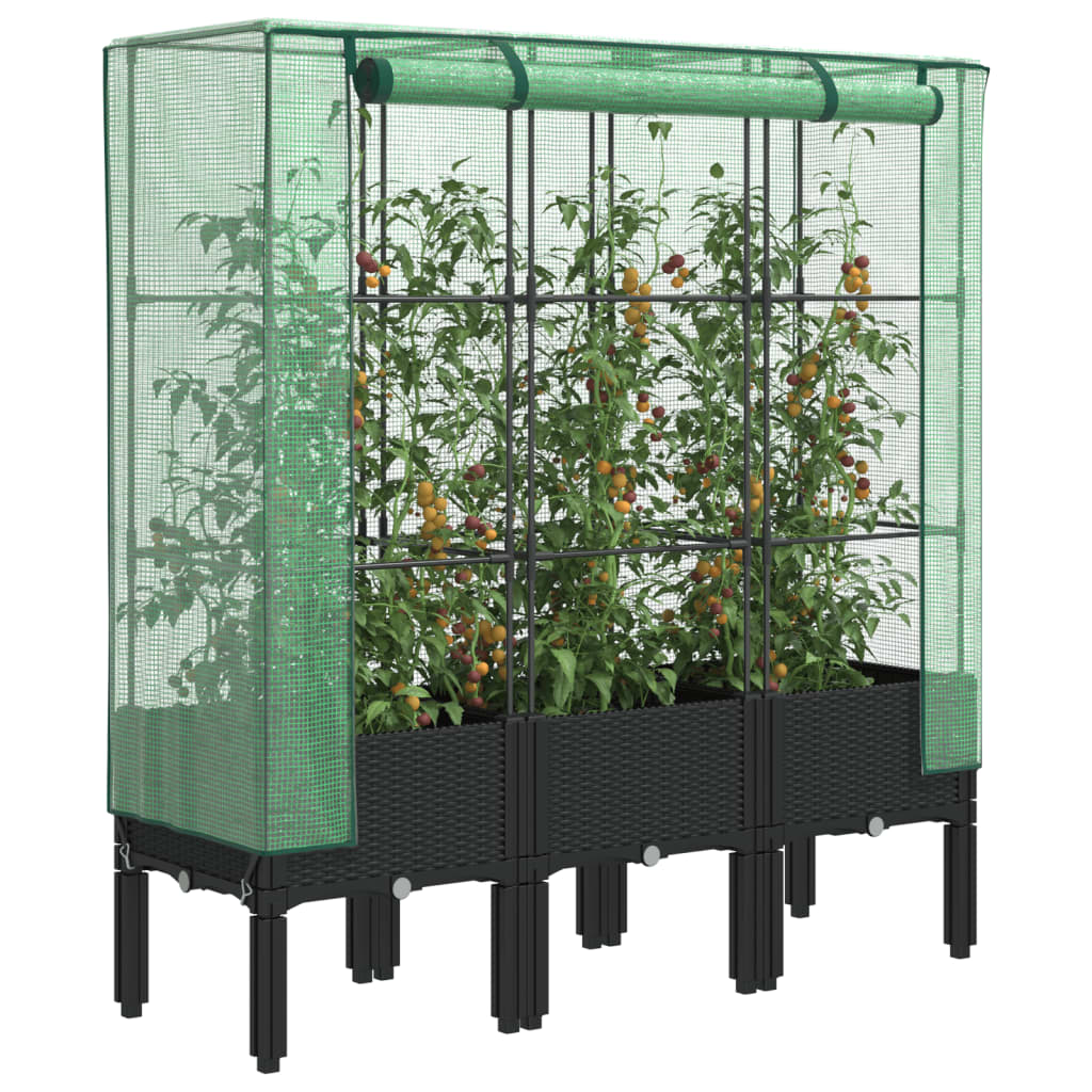 Vidaxx Pflanzkübel erhöht mit Gewächshausabdeckung 120x40x140 cm Rattanoptik