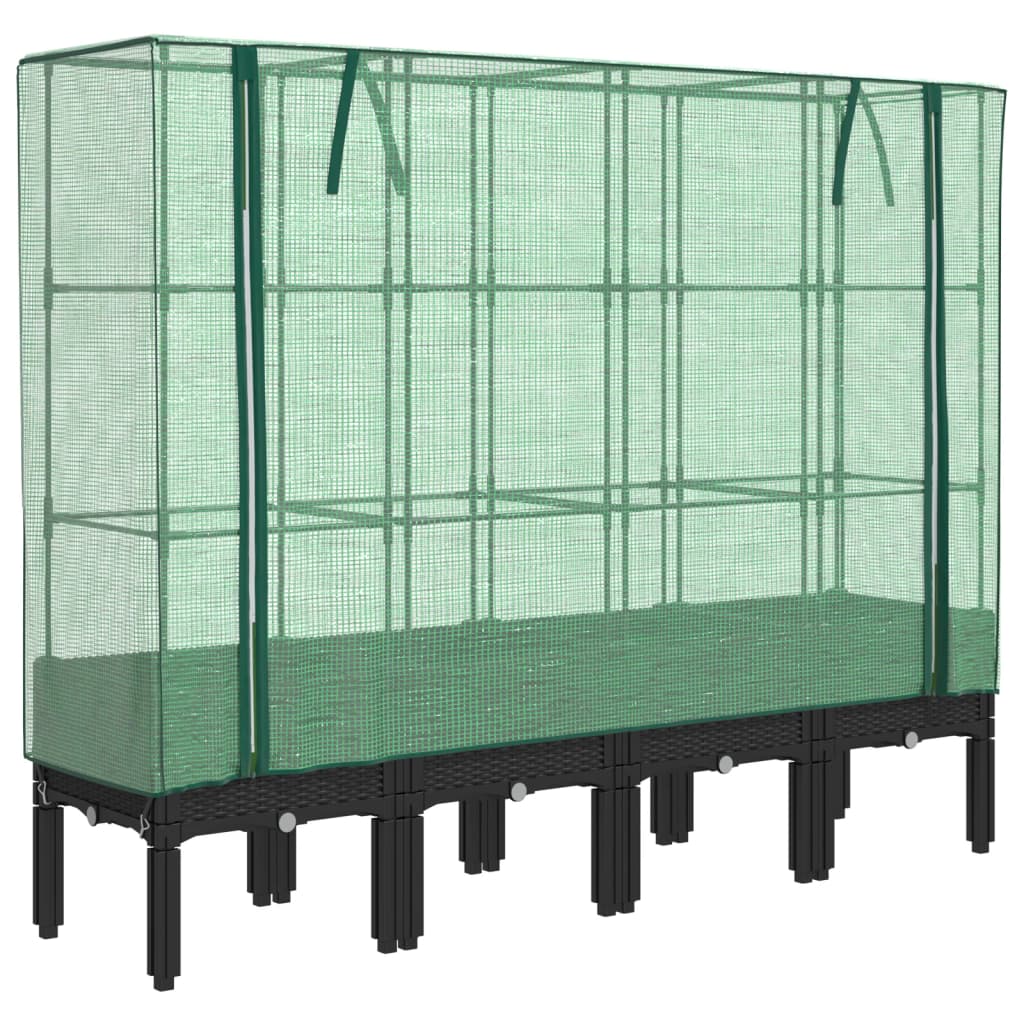 Vidaxx Pflanzkübel erhöht mit Gewächshausabdeckung 160x40x140 cm Rattanoptik