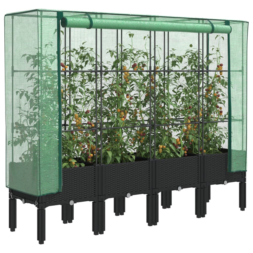 Vidaxx Pflanzkübel erhöht mit Gewächshausabdeckung 160x40x140 cm Rattanoptik