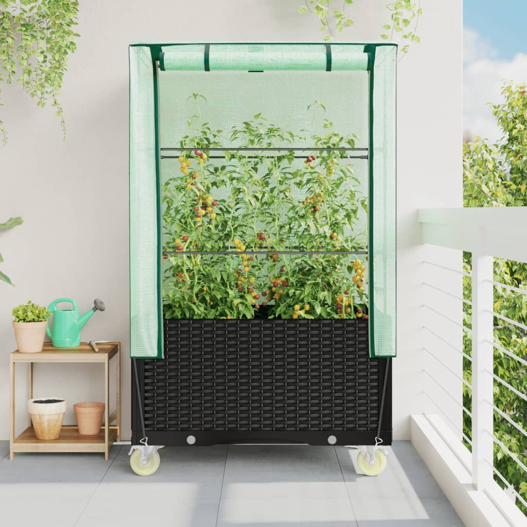 Vidaxx Pflanzkübel erhöht mit Abdeckung und Rädern 80x50x182 cm Rattanoptik